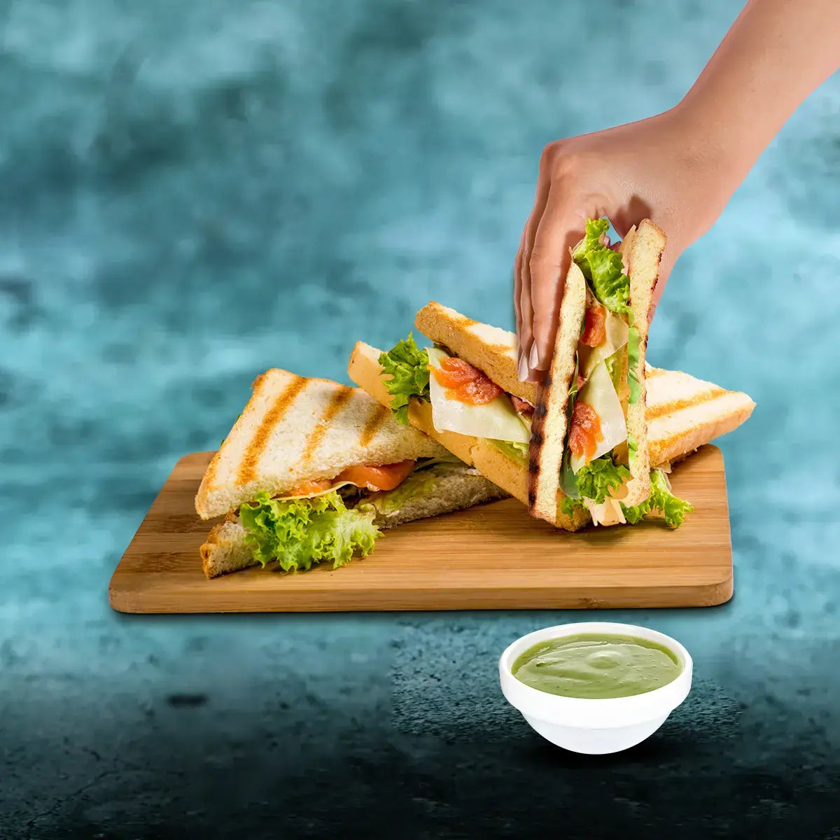 Green Chili Dipping Sauce with sandwich | Eastern Pickle