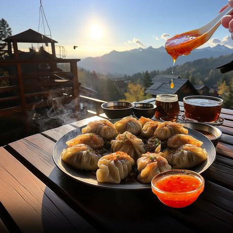 Sweet chili dipping sauce with Momos