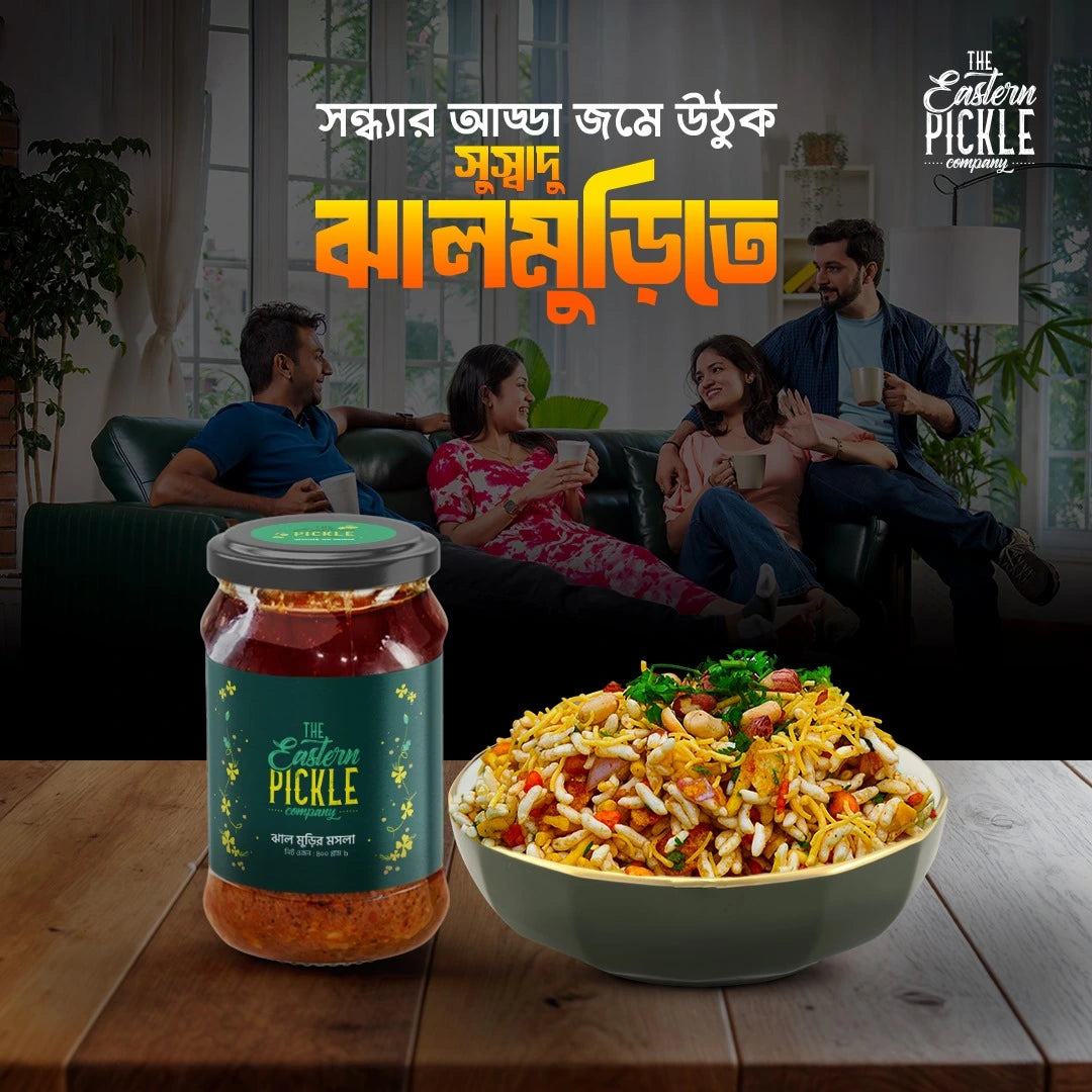 Jhalmuri masala with Jhalmuri in front of a family - The Eastern Pickle Company